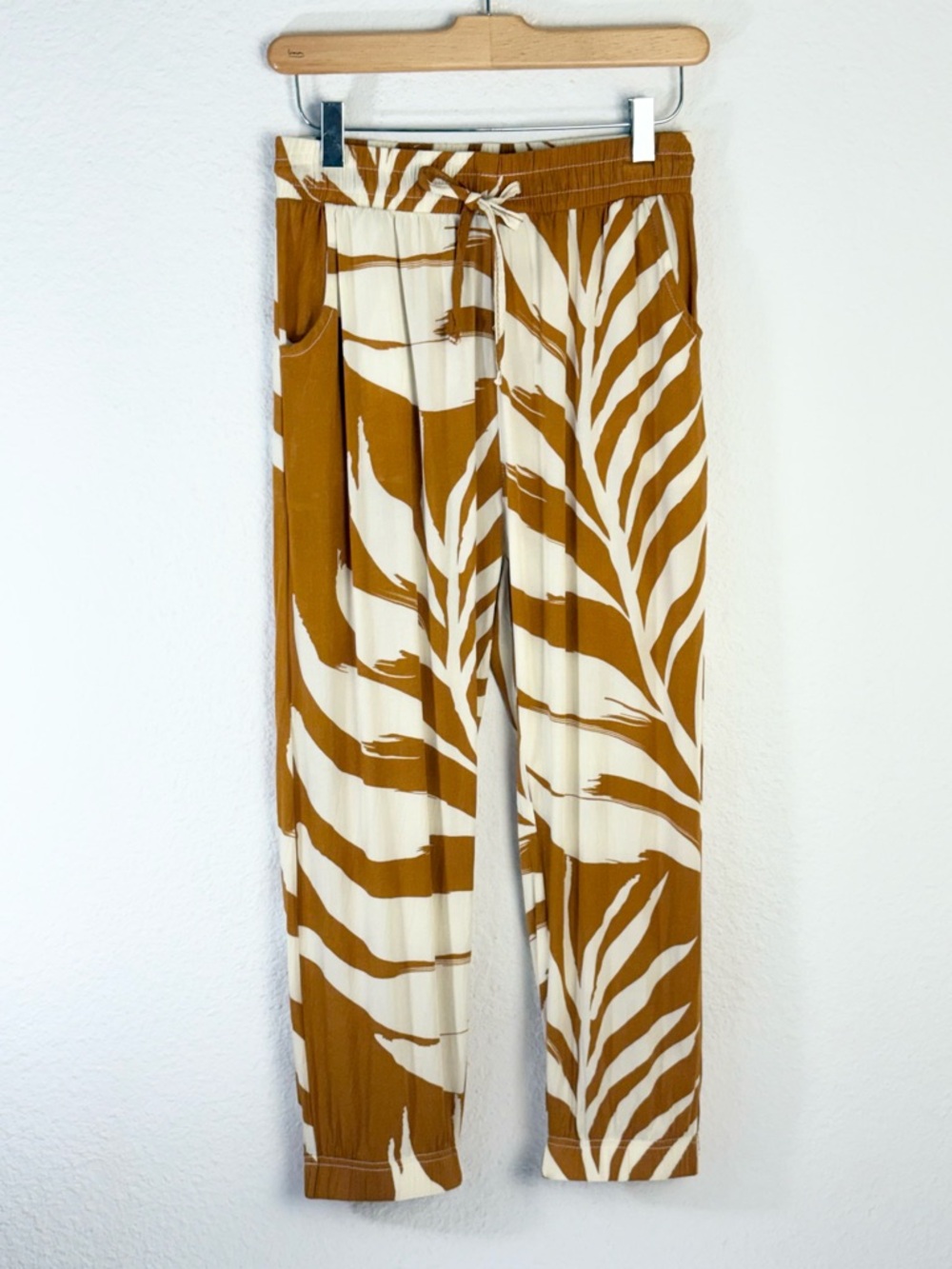 Tropical Palm Print Elastic Waist Wide Leg Lounge Beach Pants Sz S
